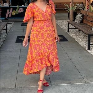 Hi-Low Maxi dress. Orange/Pink. Vibrant. Worn once.